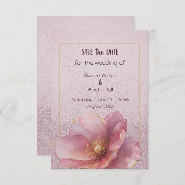 Modern Minimalist Pink Gold Wedding Save the Date Spara Datumet (Fram/baksida)