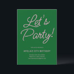 Modern Minimalist Pink Green Birthday Party Chic Inbjudningar<br><div class="desc">This birthday party invitation features playful pink script lettering on a rich green background for a bold yet elegant look. The flowing typography feels celebratory while staying clean and modern. A versatile design that works beautifully for milestone birthdays,  cocktail parties,  or festive gatherings.</div>