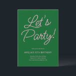 Modern Minimalist Pink Green Birthday Party Chic Inbjudningar<br><div class="desc">This birthday party invitation features playful pink script lettering on a rich green background for a bold yet elegant look. The flowing typography feels celebratory while staying clean and modern. A versatile design that works beautifully for milestone birthdays,  cocktail parties,  or festive gatherings.</div>