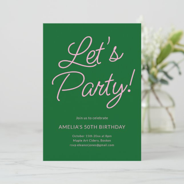Modern Minimalist Pink Green Birthday Party Chic Inbjudningar (Stående Fram)