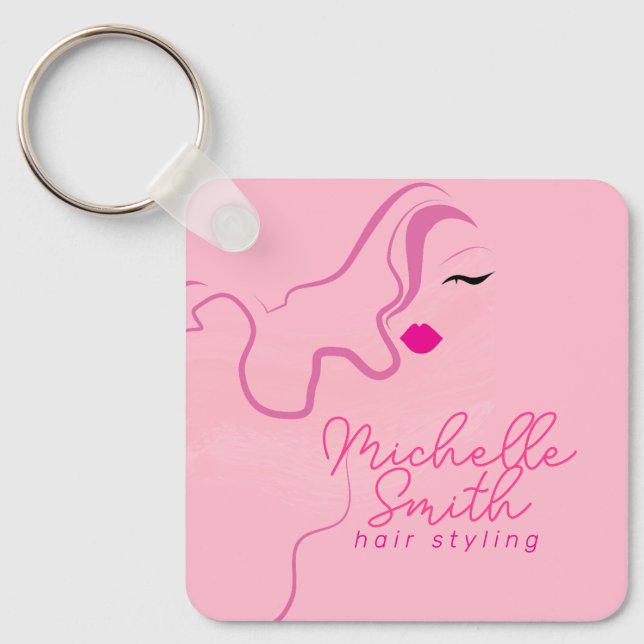 Modern minimalist pink hair styling wavy QR Nyckelring (Framsida)