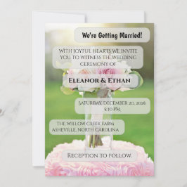 Modern Minimalist Pink Tulip & White Lilac Floral  Inbjudningar