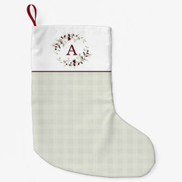 Modern Minimalist Plaid Holly Wreath Monogram Liten Julstrumpa