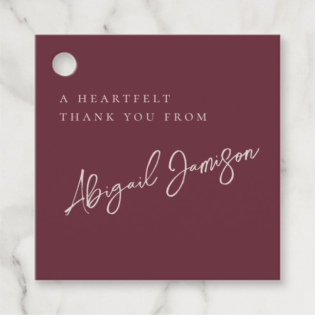 Modern minimalist plommonbröllopsdusch gåvor etiketter (Framsida)