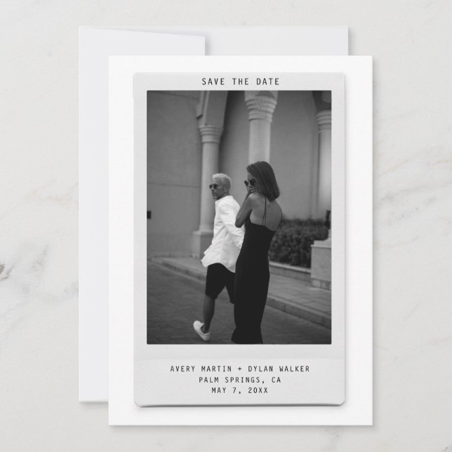 Modern Minimalist Polaroid Photo Save the Date Spara Datumet (Framsida)