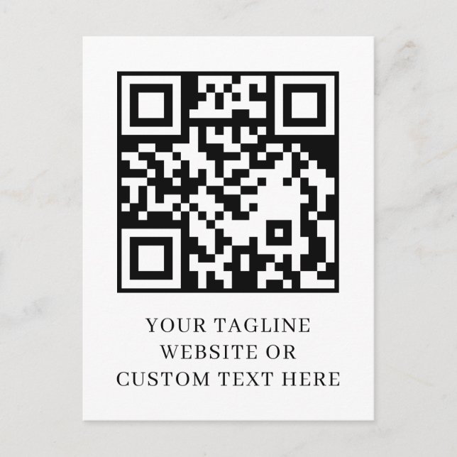 Modern minimalist QR anpassad text vykort design (Framsida)