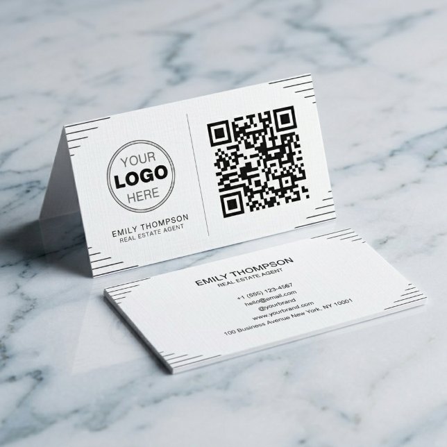 Modern Minimalist QR Code | Luxury Art Deco Visitkort (Instant Connection QR Code Business Card)