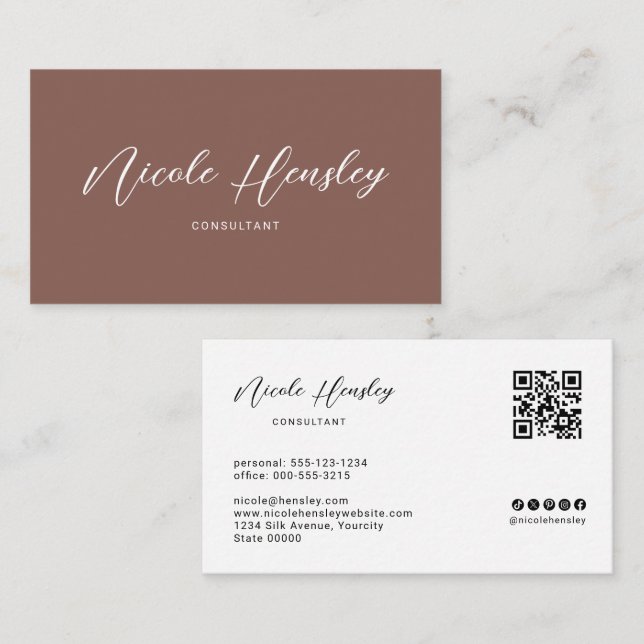 Modern Minimalist QR Code Terracotta Visitkort (Fram/baksida)