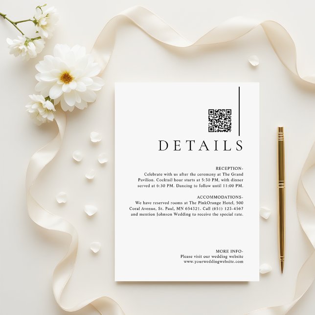 Modern Minimalist QR Code Wedding Details Tilläggskort (Skapare uppladdad)