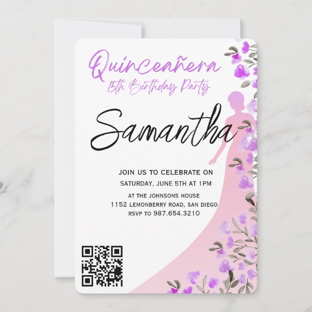 Modern minimalist Quinceañera 15-årsdag Inbjudningar (Framsida)