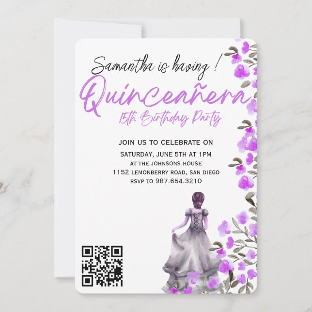 Modern minimalist Quinceañera 15-årsdag Inbjudningar (Framsida)