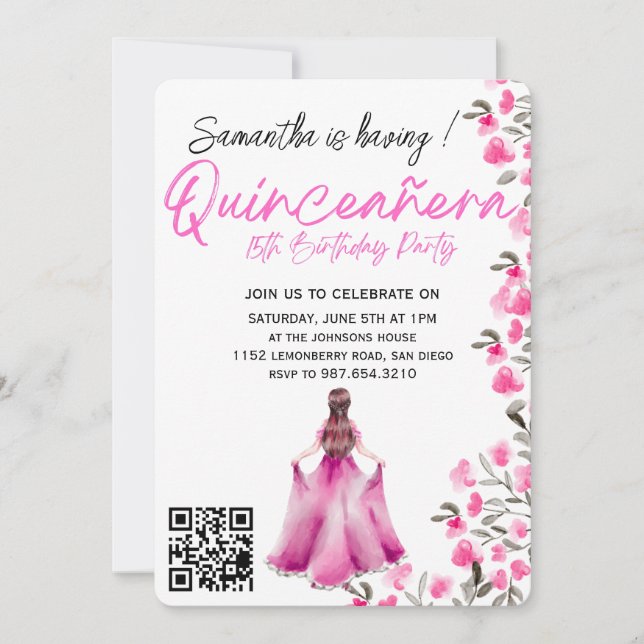 Modern minimalist Quinceañera 15-årsdag Inbjudningar (Framsida)