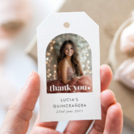 Modern minimalist Quinceañera välvd foto present Presentetikett