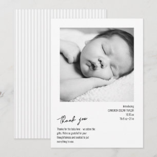 Modern minimalist randig baby-foto födelse ankomst tack kort