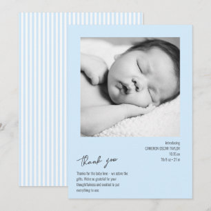 Modern minimalist randig baby fotoblä birth tack kort