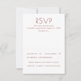 Modern Minimalist Red and White Wedding RSVP OSA Kort