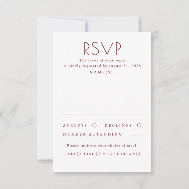 Modern Minimalist Red and White Wedding RSVP OSA Kort (Framsida)