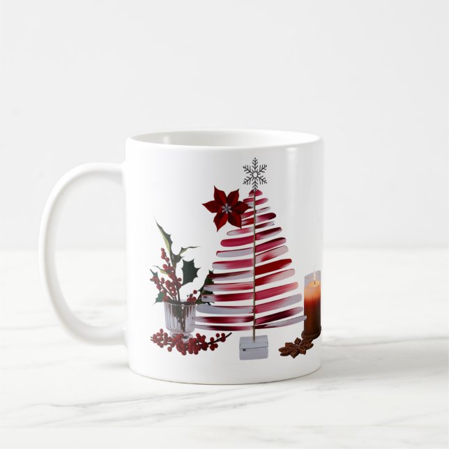 Modern Minimalist Red Brush Stroke Christmas Tree  Kaffemugg (Vänster)