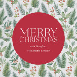 Modern Minimalist Red God jul Runt Klistermärke<br><div class="desc">Skapa dina egna personlig julklistermärken med minimalistisk utformning och modern typografi i rött och vitt färg.</div>