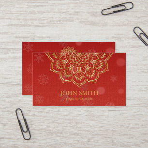 Modern Minimalist Red Guld Lotus Yoga Instructor B Visitkort