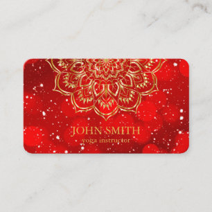 Modern Minimalist Red Guld Lotus Yoga Instructor B Visitkort