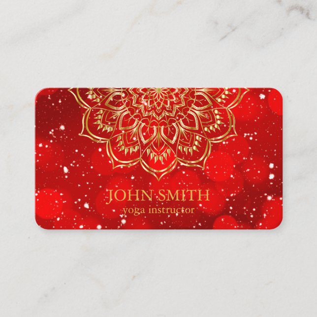 Modern Minimalist Red Guld Lotus Yoga Instructor B Visitkort (Framsida)