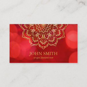 Modern Minimalist Red Guld Lotus Yoga Instructor B Visitkort