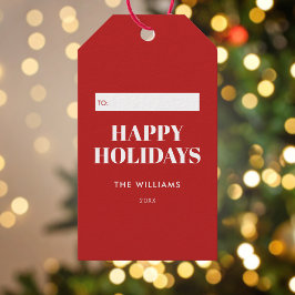 Modern Minimalist Red Happy Holidays Presentetikett