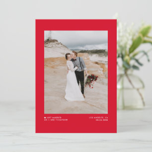 Modern minimalist Red Ny gifta Photo Bröllop Meddelande