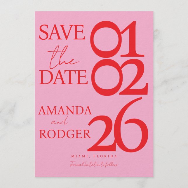 Modern Minimalist Red Pink Save the Date  Inbjudningar (Framsida)