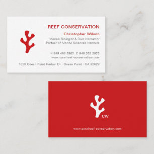 Modern minimalist Red White Coral Reef Diving Visitkort