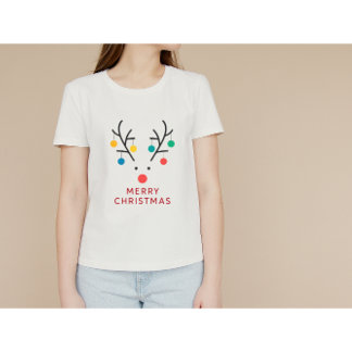 Modern Minimalist Reindeer Christmas Lights Design T Shirt