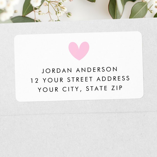 Modern minimalist returadress med rosa hjärta adressetikett (Pink heart modern minimal return address label)
