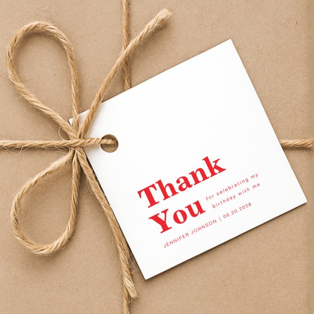 Modern minimalist röd födelsedag gåvor etiketter (Modern Minimalist Red Birthday Favor Tags)