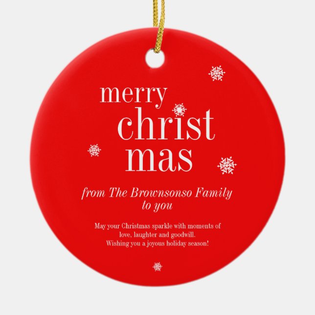 Modern minimalist röd god jul julgransprydnad keramik (Framsidan)
