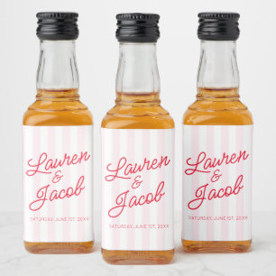 Modern minimalist röd rosa randiga vigsel Mini Spritflaskor Etikett