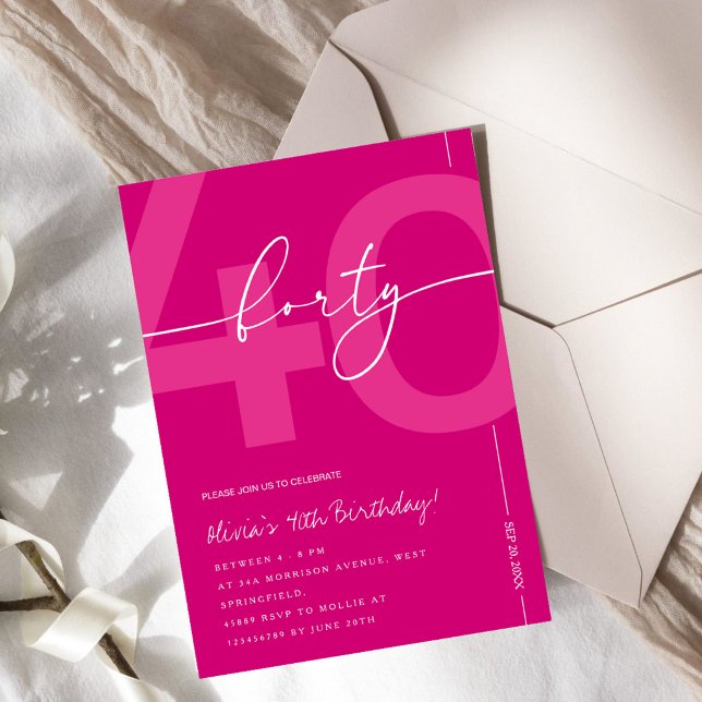 Modern minimalist rosa 40-års födelsedagsfest inbjudningar (Skapare uppladdad)