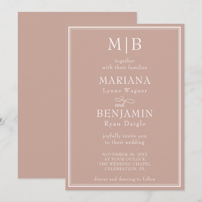 Modern minimalist rosa bröllop inbjudningar (Fram/baksida)