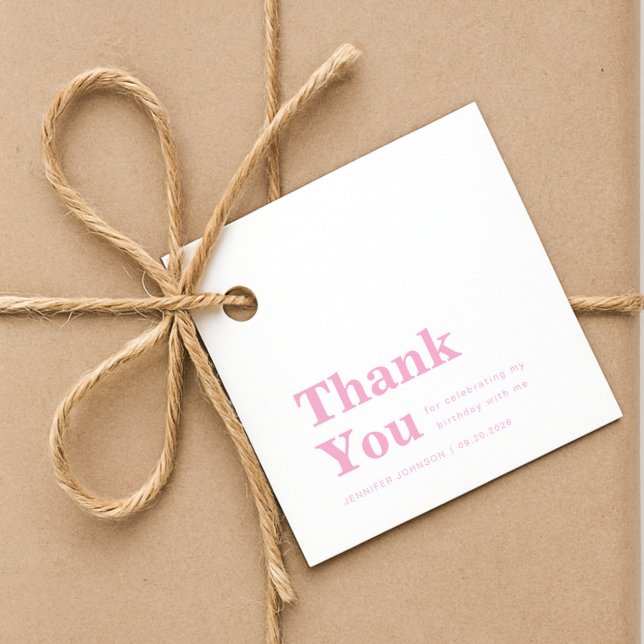 Modern minimalist rosa födelsedag gåvor etiketter (Modern Minimalist Pink Birthday Favor Tags)