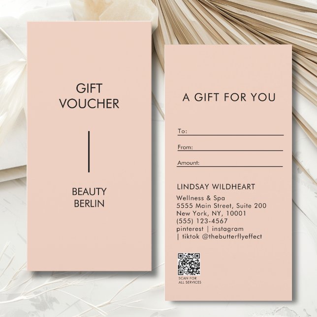 Modern minimalist rosafärgad QR-kod presentkort (Modern Minimalist Peach QR Code Gift Certificate)