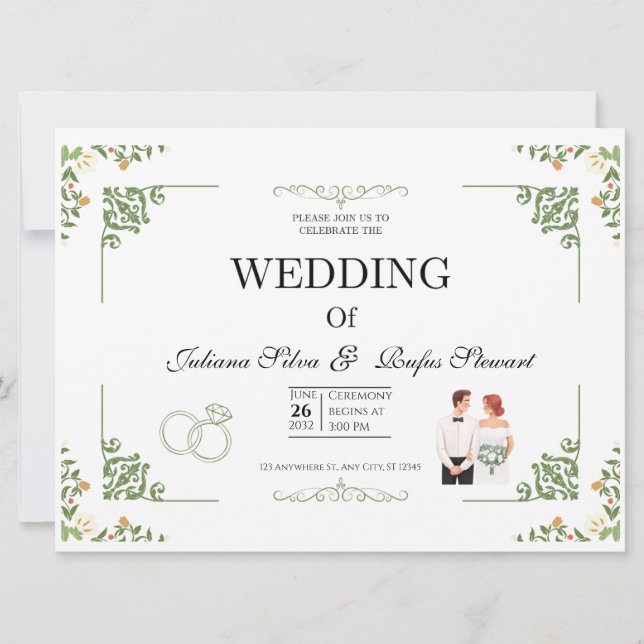 Modern Minimalist Sage Green Arched  Wedding Card Kort (Framsida)