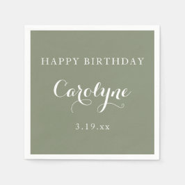 Modern Minimalist Sage Green Birthday  Pappersservett