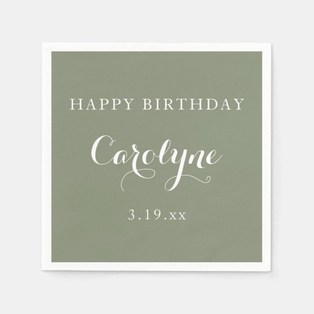 Modern Minimalist Sage Green Birthday  Pappersservett (Framsidan)