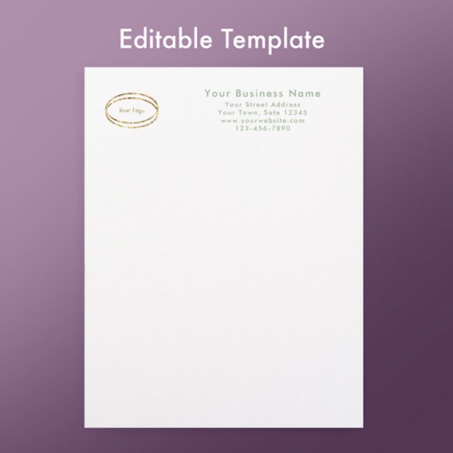 Modern Minimalist Sage Green Custom Business Logo Brevhuvud (Personalize this sage green letterhead template. Add your business logo and custom modern script.
)