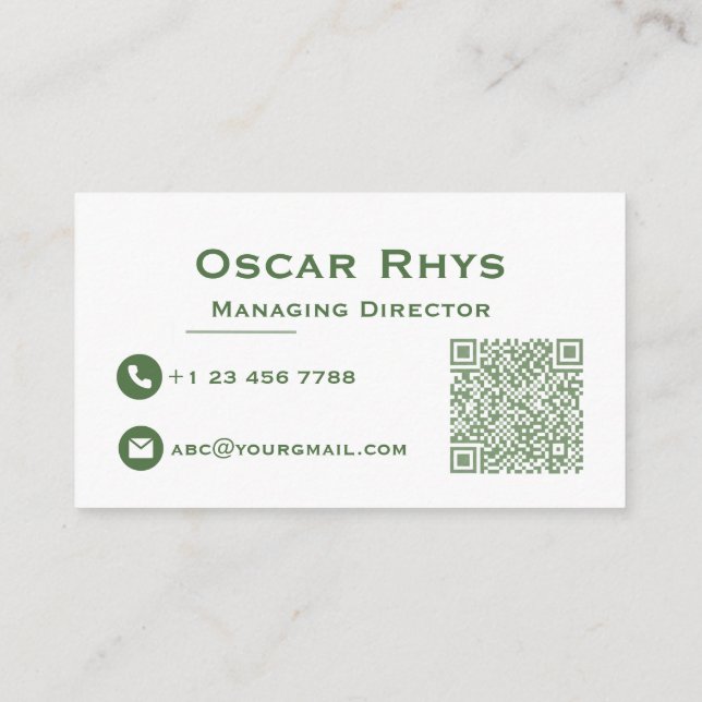 Modern Minimalist Sage Green & White Business Card Visitkort (Baksida)