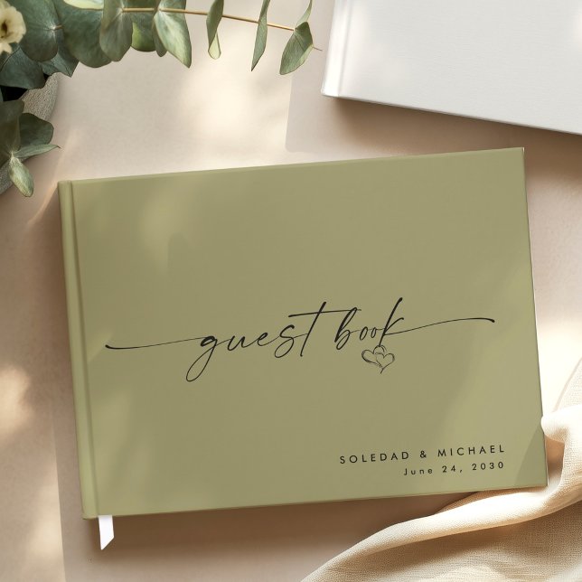 Modern Minimalist Sage Script Wedding  Gästböcker (Skapare uppladdad)