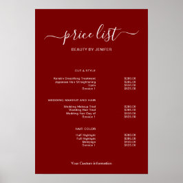 Modern Minimalist Salon Price List Sign for Beauty Poster