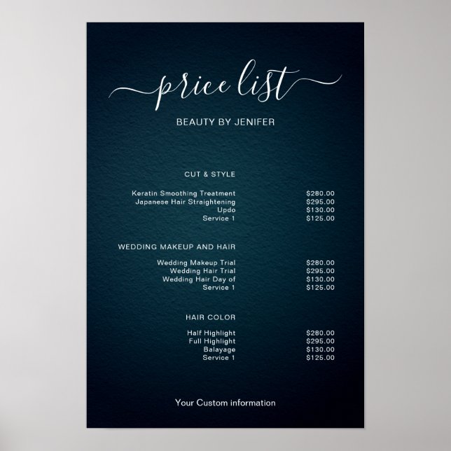 Modern Minimalist Salon Price List Sign for Beauty Poster (Framsidan)