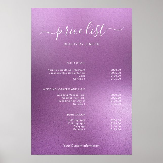 Modern Minimalist Salon Price List Sign for Beauty Poster (Framsidan)