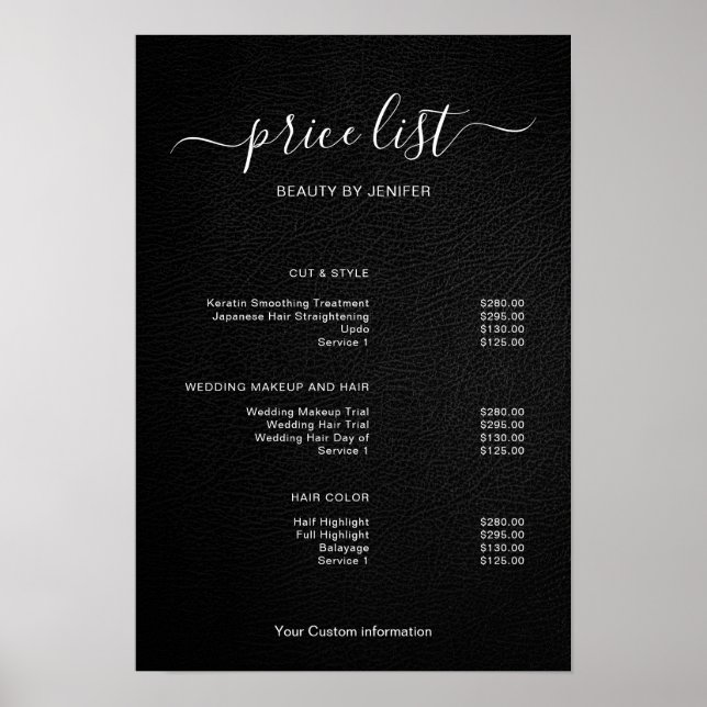 Modern Minimalist Salon Price List Sign for Beauty Poster (Framsidan)